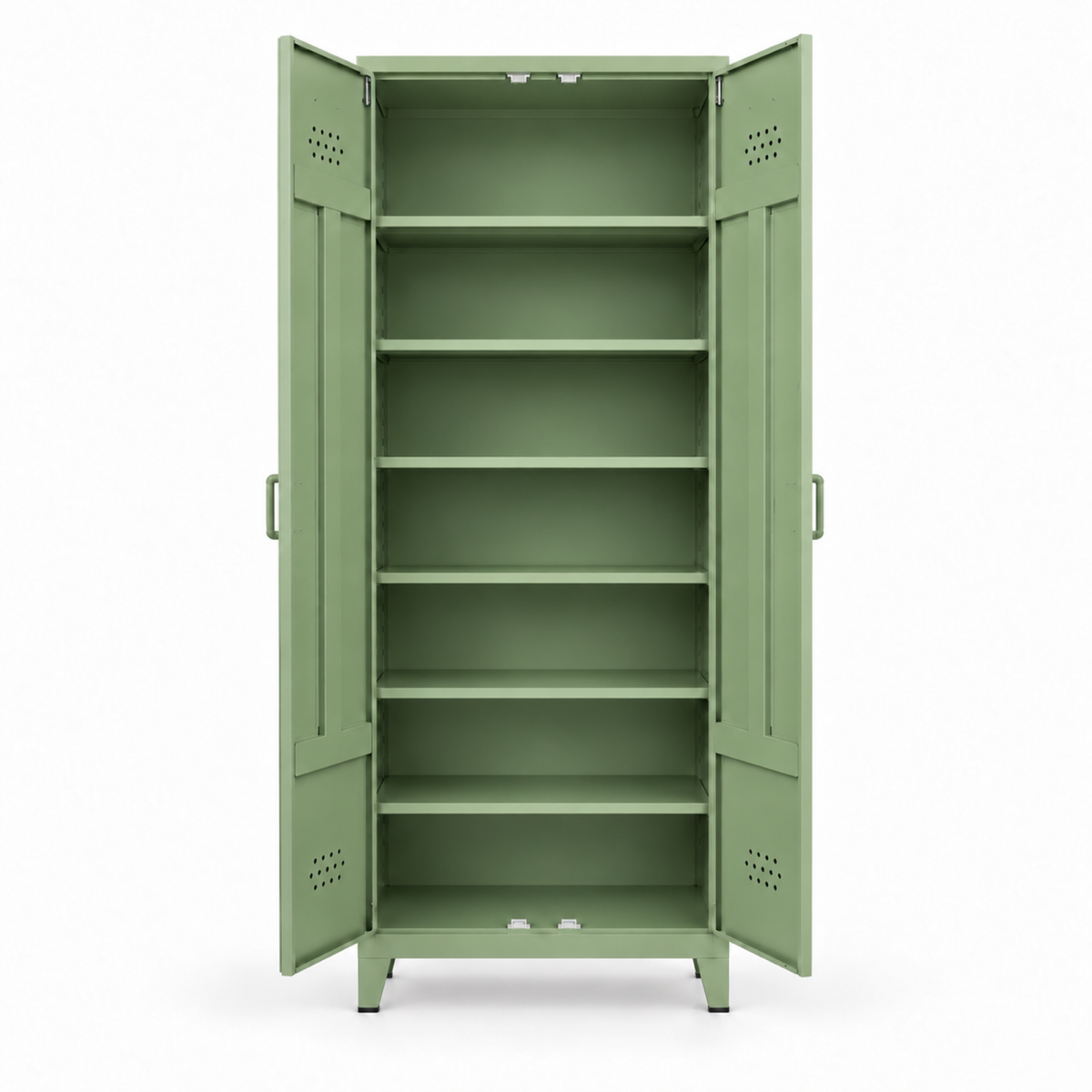 Pany Twiny Locker - Açık Yeşil - RAL 6021 - 6 raflı açık stüdyo - kare 2048x2048 v1 - Pany Mini mat kulp v2 - dış yüzde yandan mat kulp v3