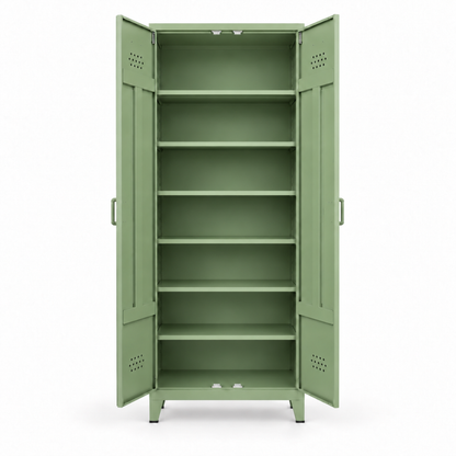 Pany Twiny Locker - Açık Yeşil - RAL 6021 - 6 raflı açık stüdyo - kare 2048x2048 v1 - Pany Mini mat kulp v2 - dış yüzde yandan mat kulp v3