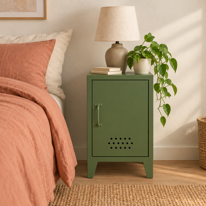 Pany Mini Locker - Zeytin Yeşili - RAL 6003 - sıcak yatak odası stil - stüdyo oranları - sol oval plakalı kulp - kare v2