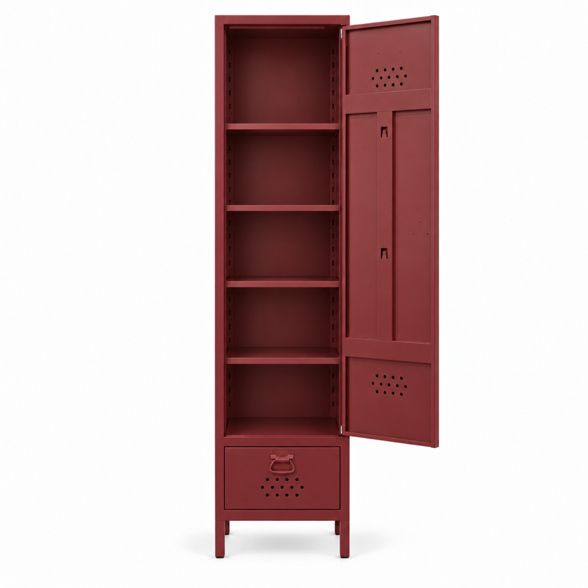 Petto Skinny Locker - Bordo - RAL 3005 - açık stüdyo - yan yüzey raf delikleri v2